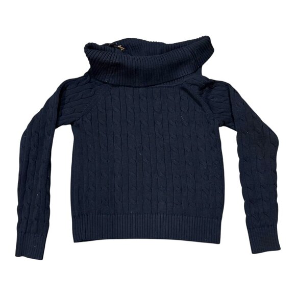 Lauren Ralph Lauren Black Cable Knit Cowl Neck Turtleneck Sweater Gold Buckle SP - Picture 2 of 6